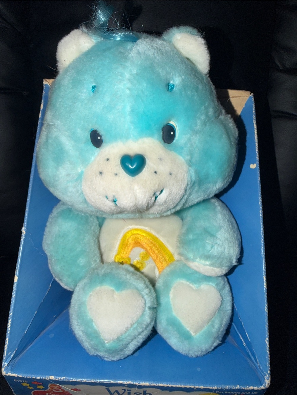 Vintage 1980’s Care Bears Wish Bear Light Blue Plush with Yellow Rainbow Belly - Picture 2 of 7